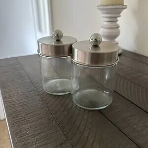 Vanity Jars Bathroom Toiletry & Makeup Organizers Glass with Metal Lids Set of 2